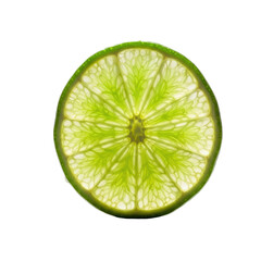 Close-up of a backlit lime slice, showing intricate inner structure