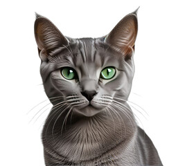 Gray cat with green eyes. Digital art, transparent BG
