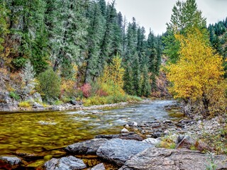  Small mountain stream during fall.
