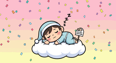 Sleeping baby on a cloud