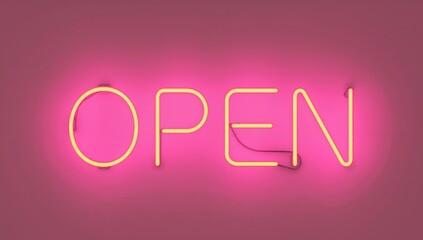 Glowing Word Display, Illuminated Typography, Pink and Yellow, Abstract Forms.