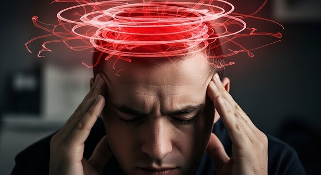 A man experiences intense pressure with a visual representation of cerebral activity - Powered by Adobe