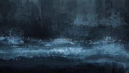 Murky Blue Horizon, Abstract Expression Brush Strokes and Splatters with Texture.