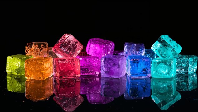 Prismatic Cubes on Black, a Spectrum of Light and Reflection on Faceted Forms. - Powered by Adobe