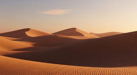 Golden hour light illuminating the undulating sand dunes landscape