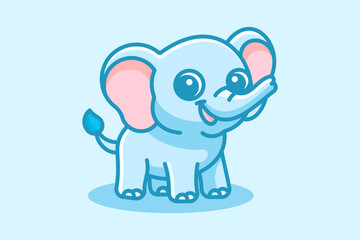 Cute blue elephant smiling in cartoon style