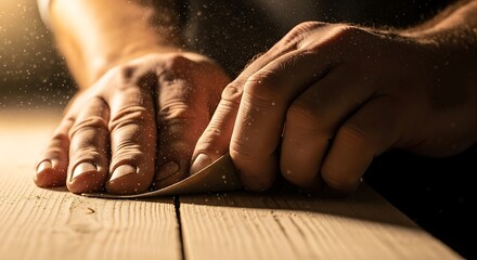 Intricate hand sanding of wooden planks, showcasing skilled craftsmanship