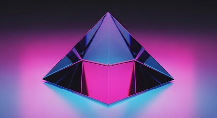 Illuminated glass pyramid on soft gradient background, geometric concept