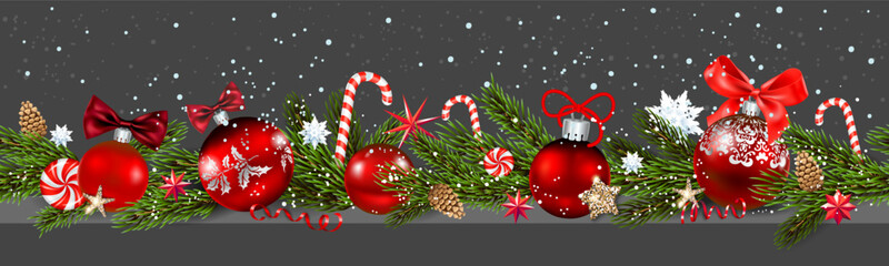 Dark seamless Red baubles banner