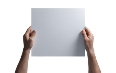 Hands holding blank white paper for creative message presentation or announcement