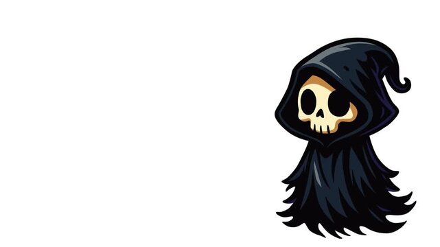 Scary grim reaper skull ghost wearing dark hooded cloak for Halloween