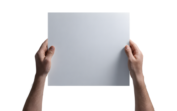 Hands holding blank white paper for creative message presentation or announcement