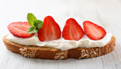 Sandwich With Yoghurt Cream And Strawberries