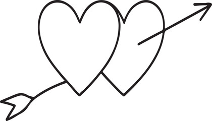 Hand- Drawn Outline of Two Hearts Pierced by an Arrow love romance