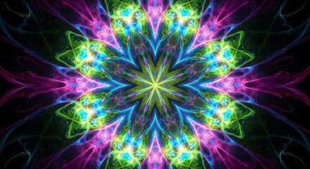 Vibrant kaleidoscope pattern forming a star shape.