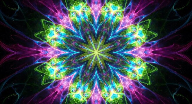 Vibrant kaleidoscope pattern forming a star shape.