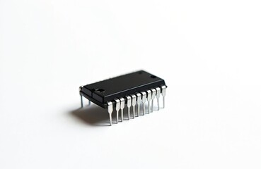 Single integrated circuit chip with multiple pins shown against a clean white background. This electronic component represents core technology for computer systems and digital devices.
