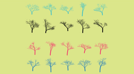Colorful Tree Silhouette Collection for Creative Designs and Backgrounds