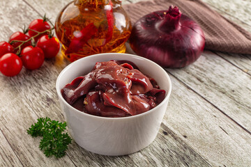 Raw chicken liver in the plate