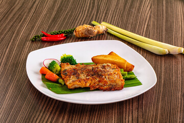 Gourmet asian Grilled crocodile steak