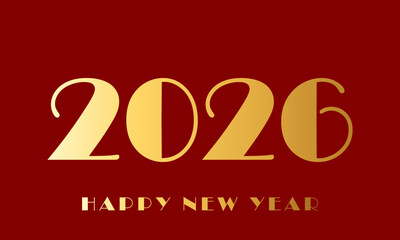 2026 golden numbers and Happy New Year text on red background