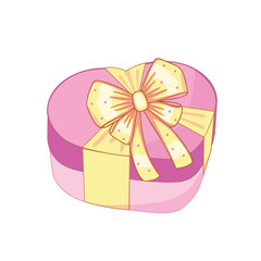 Heart box with bow, gift. Vector Illustration for printing, backgrounds, covers and packaging. Image can be used for greeting cards, posters, stickers and textile. Isolated on white background.