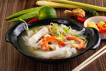 Vietnamese soup Pho with seafood