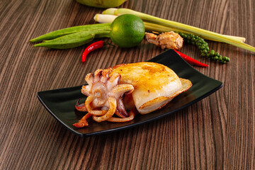 Gourmet roasted whole cuttlefish seafood