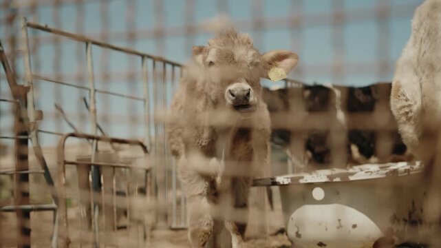 Calf behind a fence