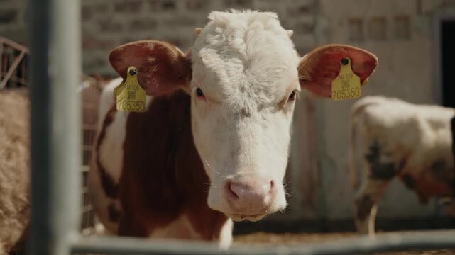 Calf close-up portrait, farming industry 