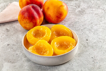 Sweet juicy canned peaches dessert