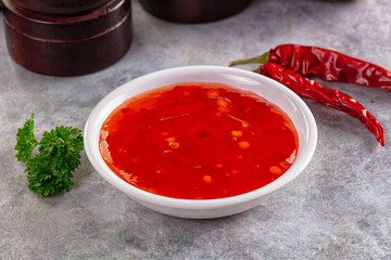 spicy chili sauce in the bowl