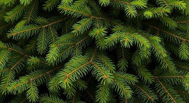 Detailed close up of vibrant green pine tree branches for holiday or nature concepts