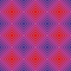 Seamless abstract texture pattern featuring a repeating diamond grid of red magenta and indigo gradients Overlaid with a fine detailed lace creating a vibrant psychedelic and retro background Vector