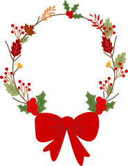 christmas wreath with holly berries and ribbon