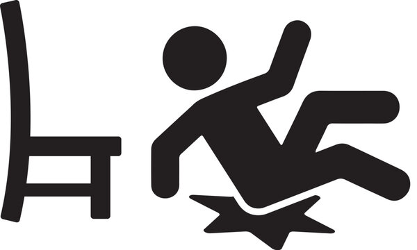 A silhouette icon of a person falling from a chair