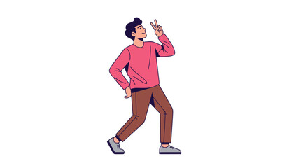 Playful Peace Sign Guy - Modern Flat Illustration for Digital Marketing & Web Design