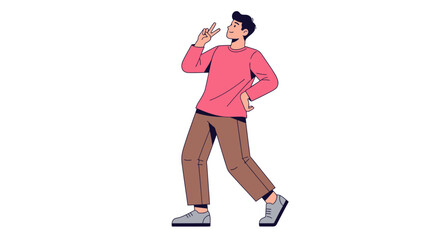 Playful Peace Sign Guy - Modern Flat Illustration for Digital Marketing & Web Design