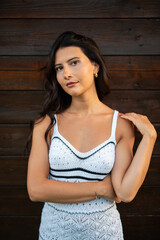 woman in white dress at pool