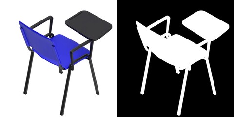 3D rendering illustration of a tablet arm chair with metal frame