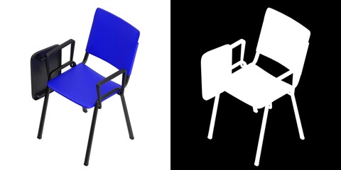 3D rendering illustration of a tablet arm chair with metal frame