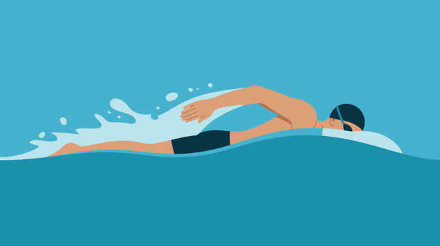 swimmer in blue water, swimming freestyle clip art preview