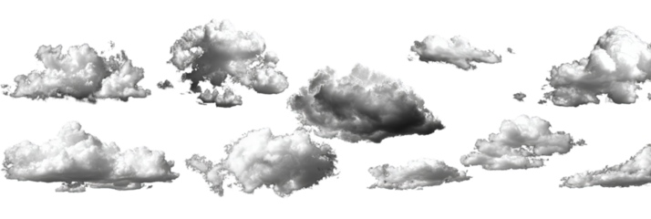 A collection of fluffy, white clouds drifting across a clear sky, creating a serene and peaceful atmosphere ideal for nature-themed projects or backgrounds