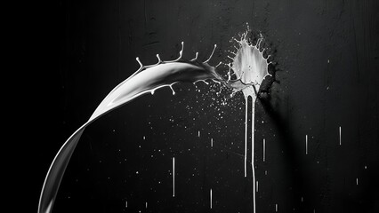 Abstract Splash of White Liquid on Black Background with Dynamic Motion