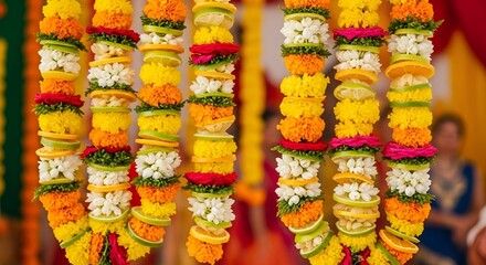 Colorful Floral Garland Decorations at Traditional Celebration