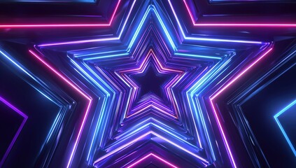Fototapeta premium 3d rendering of a colorful neon light background with a star-shaped tunnel abstract, futuristic geometric design Generative AI