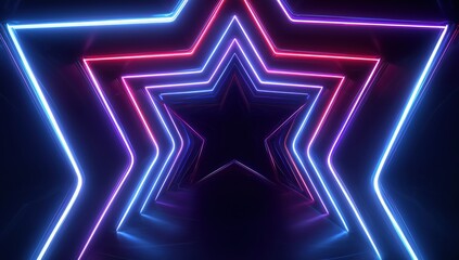 Fototapeta premium 3d rendering of a colorful neon light in the shape of a star tunnel with blue and purple glowing lines abstract background with glowing geometric shapes Generative AI