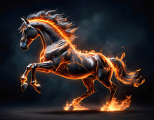 Rearing fire horse on a dark background.