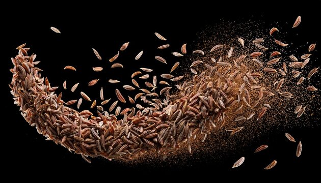 Brown Cumin Seeds Flying Isolated Aromatic Spice Grains With Rich Earthy Texture And Natural Seasoning Particles Creating A Dynamic Herb Explosion For Food Design And Gourmet Decoration