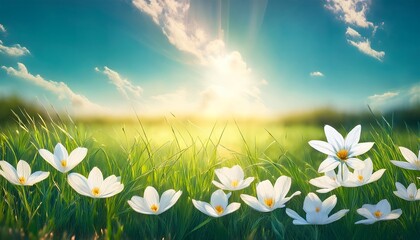 Anime Background Of The White Flower And Green Grass